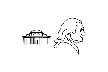George washington profile and the pantheon line-art illustration