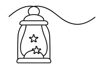 Hanging lantern line-art illustration stars night light festive decor