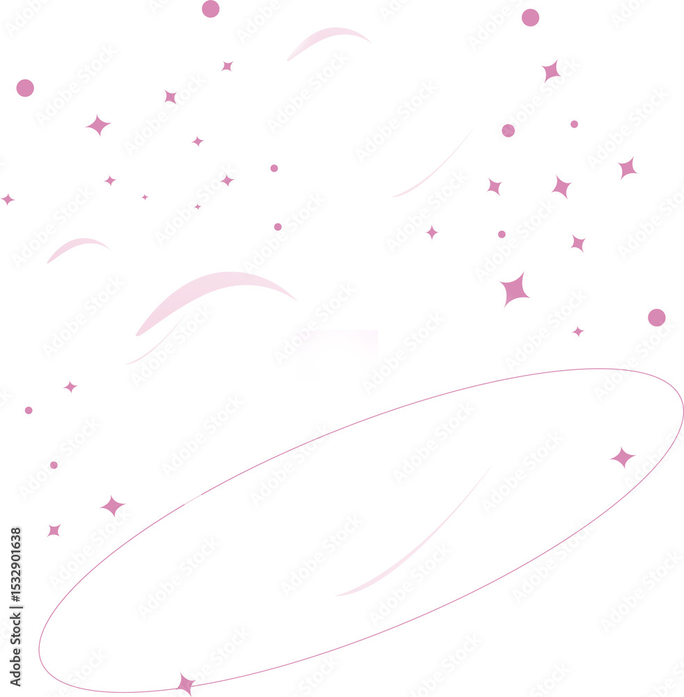 Poster abstract white and pink heart-like blobs floating on transparent background, showing star sparkles
