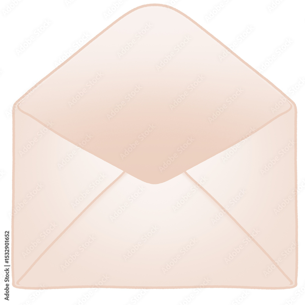 Poster displaying open pastel peach envelope icon with subtle gradient shading on transparent background