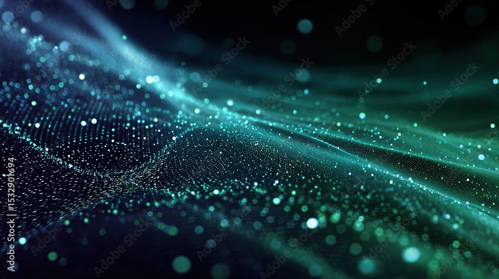 Poster swirling particle technology grid background with light effects