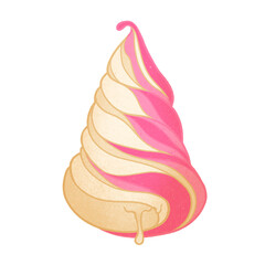 Stylized soft-serve ice swirl is floating in flat, showing cream-pink twist, transparent background