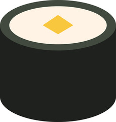 Stylized flat design sushi roll is floating on clear background, showing seaweed wrap rice filling