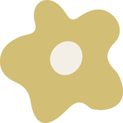 Abstract mustard yellow shape is floating on transparent background, featuring off-white circle