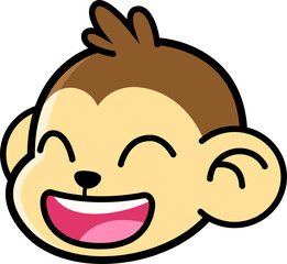Fototapeta premium Front-facing monkey head is laughing in flat design, showing pink tongue, transparent background