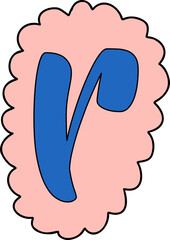 Blue nu-like symbol is floating on pink scalloped form in flat design, transparent background