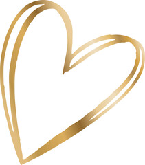 Stylized gold heart is floating on transparent background, showing calligraphic brushstroke texture