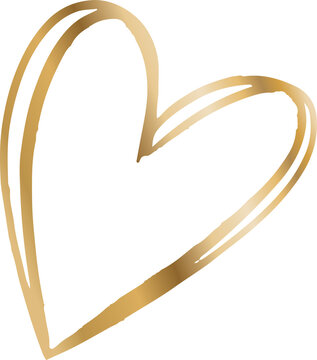 Stylized gold heart is floating on transparent background, showing calligraphic brushstroke texture