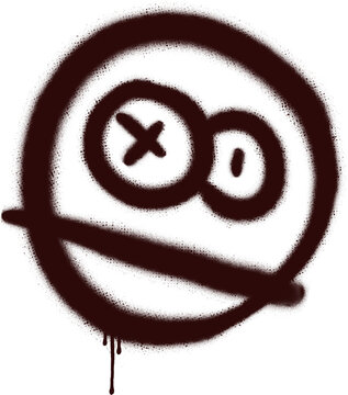 Fototapeta Flat vector spray paint smiley face is showing crossed-out eye and drip on transparent background
