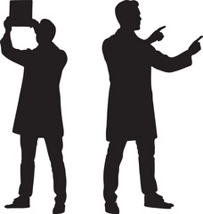 Two Men Silhouettes Presenting and Explaining a Concept Business Presentation Teamwork Strategy