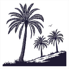 Serene Palm Trees Silhouette Tropical Paradise Illustration