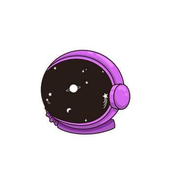 Naklejki Purple astronaut helmet is floating on transparent background, featuring galaxy-themed visor