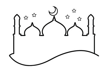 Mosque line art crescent moon stars night islamic design