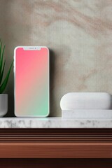 Clean Tech Phone Dock on Marble Shelf with Plant