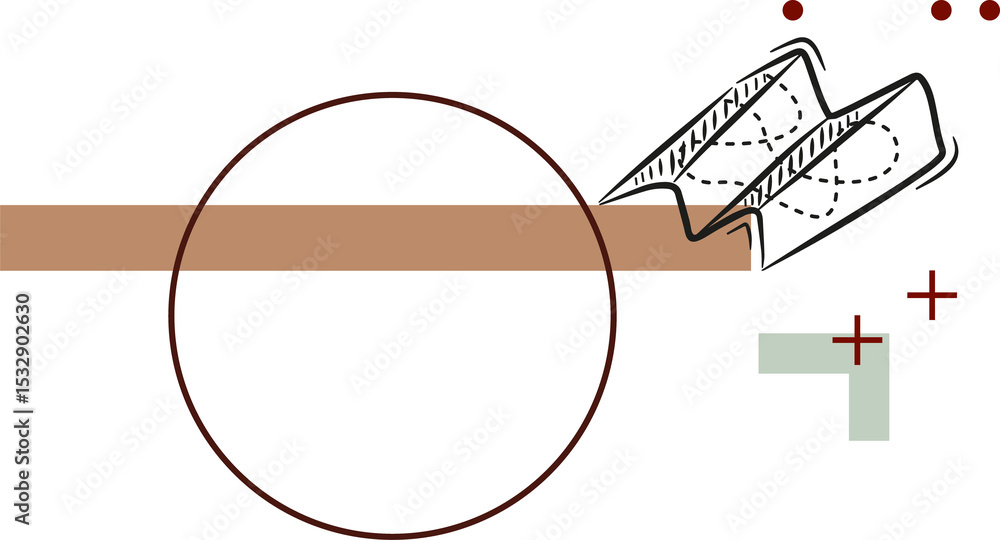 Poster abstract design is floating on transparent background intersecting brown bar, circle and red pluse