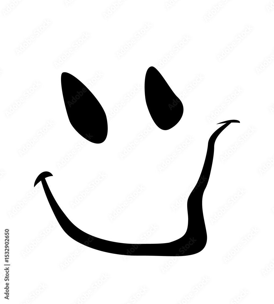 Poster cartoon ghost figure is floating in flat style on transparent background, showing smiling face