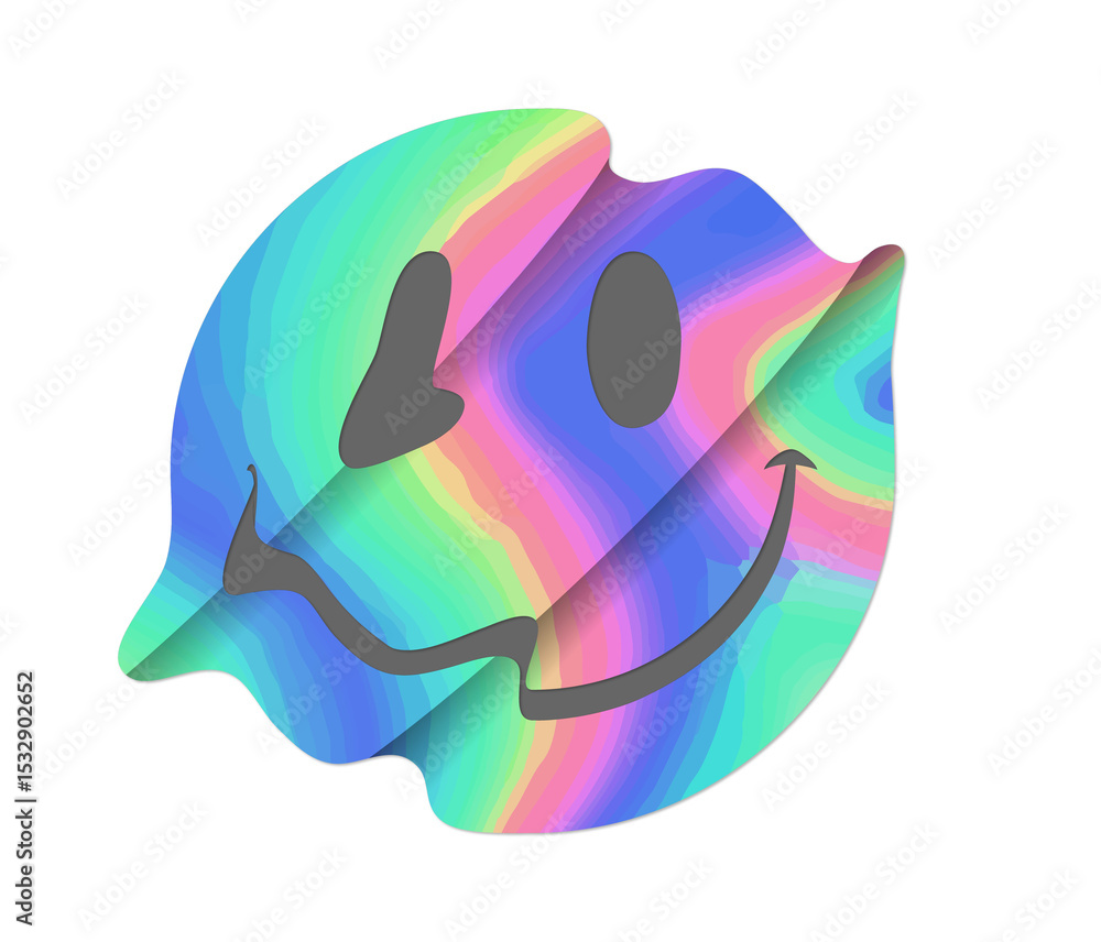 Poster abstract pastel blob is swirling in flat style with black smiling face on transparent background