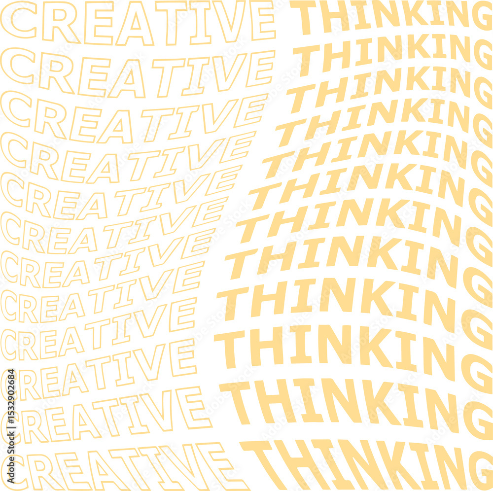 Poster showing flat design typographic pattern featuring warped creative and thinking on clear background