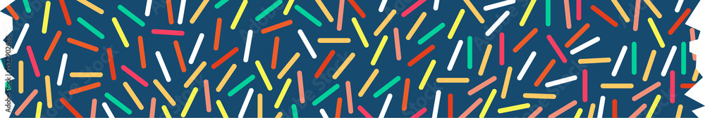 Poster flat design pattern is featuring colorful sprinkle rods over blue field on transparent background
