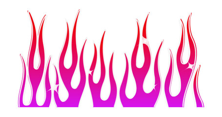 Sticker flame graphics showing pink to red gradient, white lines, sparkles, transparent background