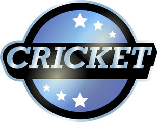 Flat design cricket emblem is showing black band, CRICKET text, stars and transparent background