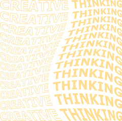 Showing flat design typographic pattern featuring warped CREATIVE and THINKING on clear background