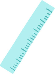 Curved ruler is being shown in flat design, light blue with teal tick marks, transparent background