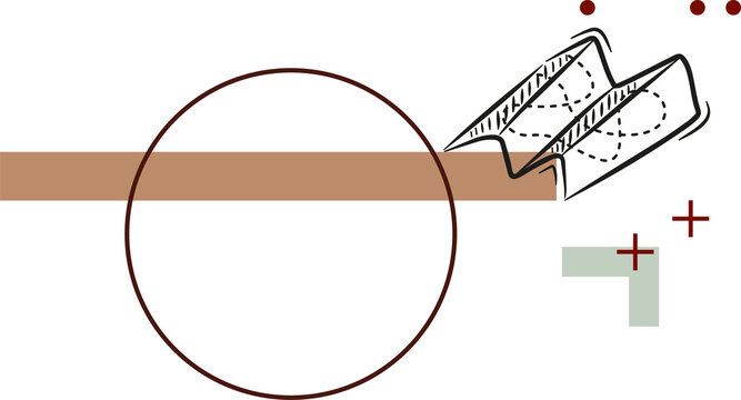 Abstract design is floating on transparent background intersecting brown bar, circle  and  red pluse