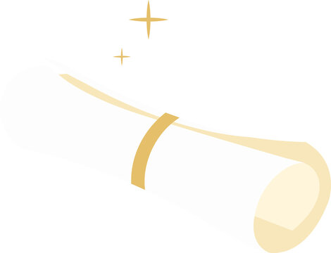 Fototapeta Flat illustration showing rolled parchment with gold band, sparkling stars on transparent backdrop