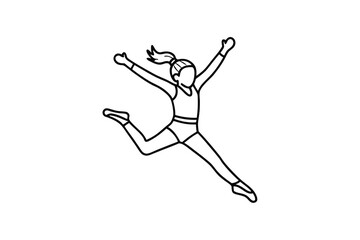 Girl gymnast leaping joyfully line art illustration