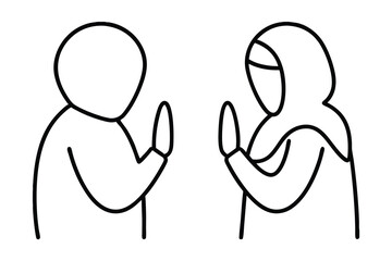 Simple line art illustration two people greeting