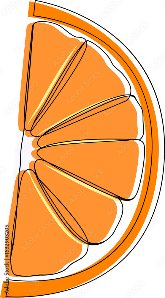 Poster half orange slice is showing wedge segments and rind in vector art with transparent background