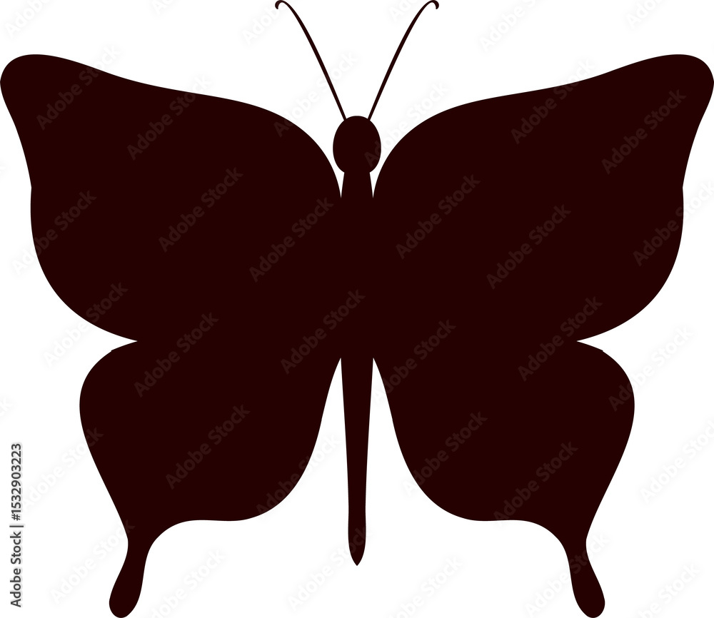 Poster stylized butterfly silhouette hovering in vector design showing symmetrical wings on transparent bg