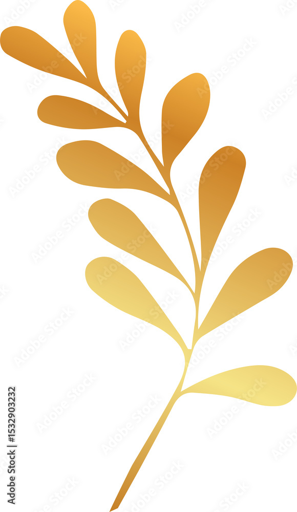 Aufkleber golden leaf branch is featuring gradient teardrop leaves in vector art on transparent background