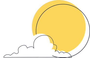 Weather icon is showing sun hiding behind cloud in flat design on transparent canvas
