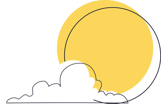 Naklejki Weather icon is showing sun hiding behind cloud in flat design on transparent canvas