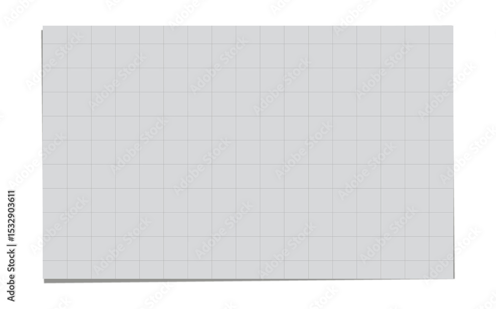 Poster flat design showing graph paper floating over transparent backdrop with grid lines and drop shadow