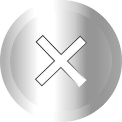 Obraz premium Metallic circular cancel icon showing 3D gradient silver circle with bold X on transparent backdrop