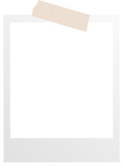 Displaying flat-design white instant frame with beige tape topping lower edge on transparent canvas