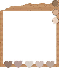 Flat design wooden frame is featuring heart cutouts and color swatches with transparent background