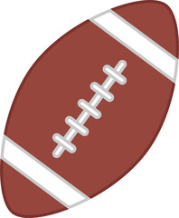 American football is floating in flat design with white stripes and lacing, transparent background