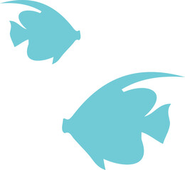 Two stylized turquoise fish silhouettes are floating on transparent background, flat design