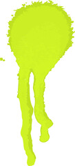 Abstract neon green paint splatter is appearing in vector on transparent canvas with two long drips