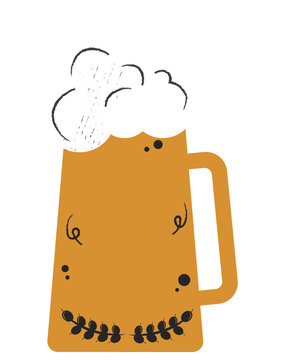 Naklejki Cartoon beer mug is being shown on transparent background, with frothy foam and doodle accents