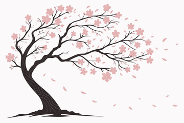 Elegant cherry blossom tree in gentle breeze