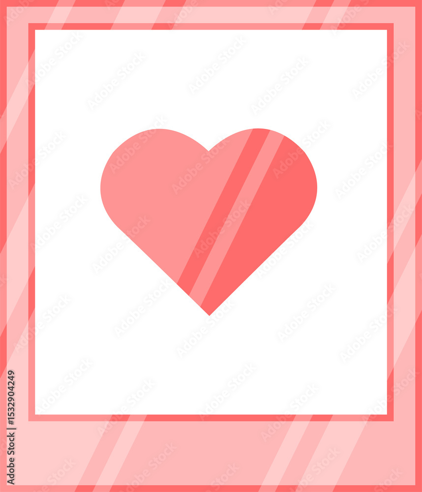 Aufkleber heart shape is floating in flat transparent design, with two-tone split and diagonal stripes