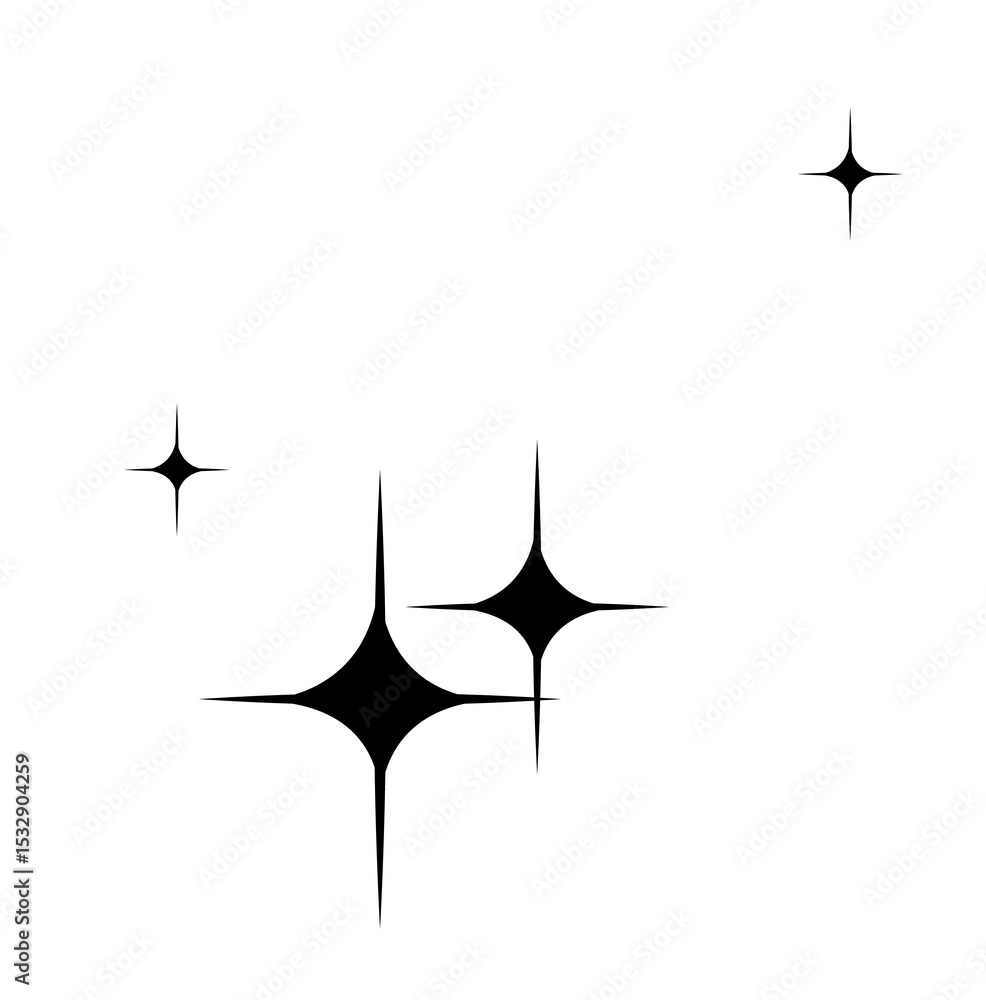 Poster stylized sparkle icons are floating on transparent background in flat design, copy space