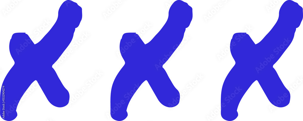 Poster three abstract blue x shapes are floating on transparent canvas in flat design, copy space