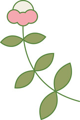 Showing vector flower on transparent background, curved stem with olive leaves and two-tone petals