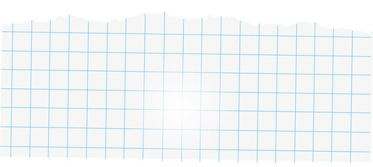 Torn graph paper fragment is showing flat design with blue grid lines and transparent background